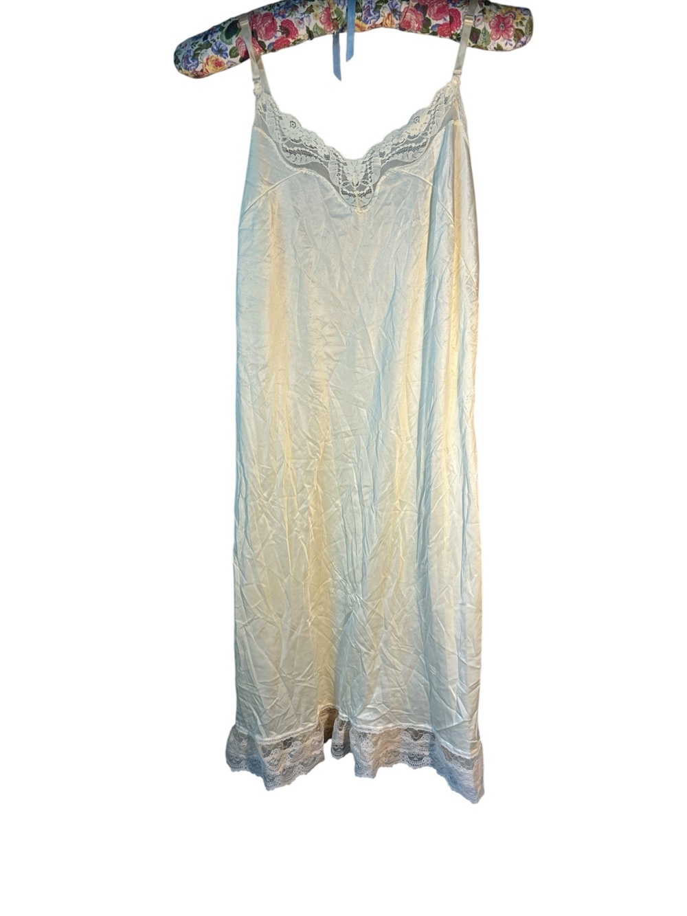 Vintage White Antron Nylon Full Slip Lace Trim Size 40 Bridal Slip Dress USA